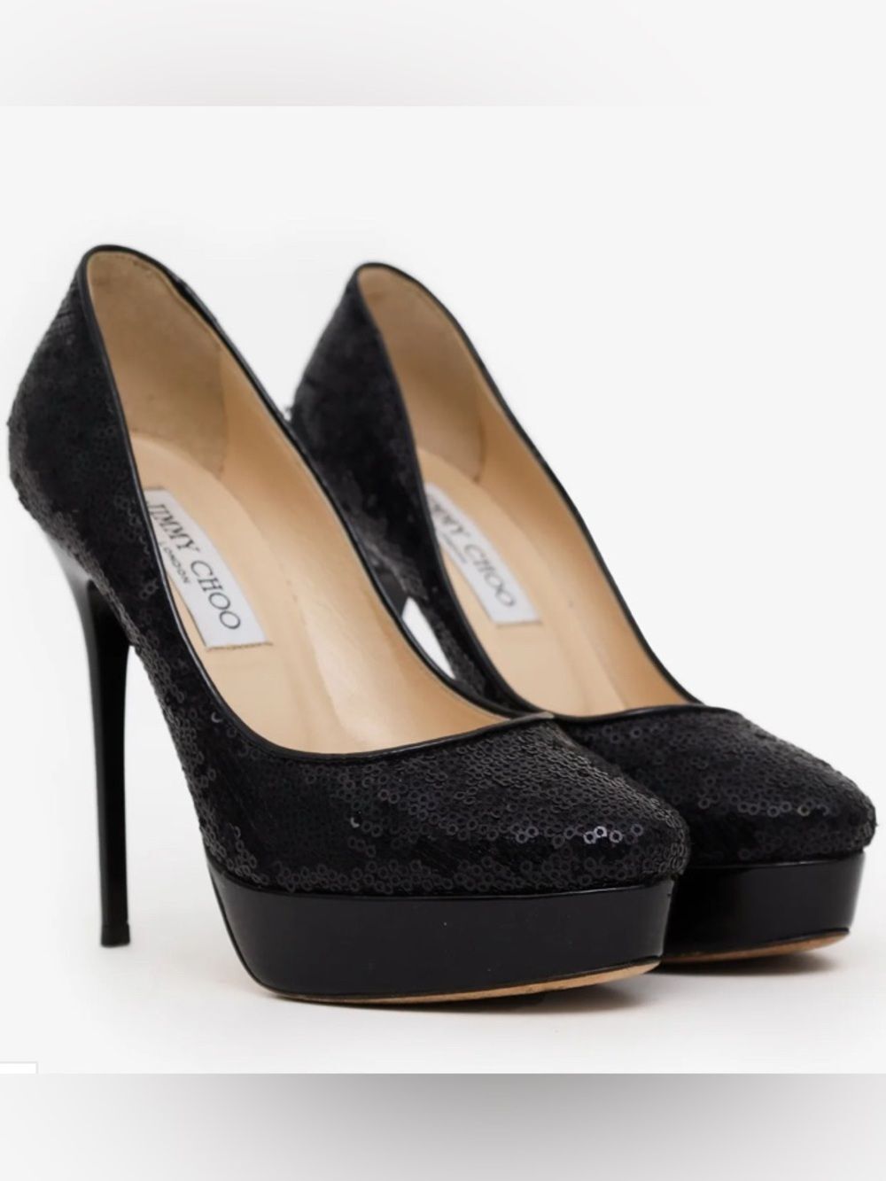 🛍️ Jimmy Choo Authentic Cosmic Black Sequin Platform Stiletto Pumps. Size 38.5.